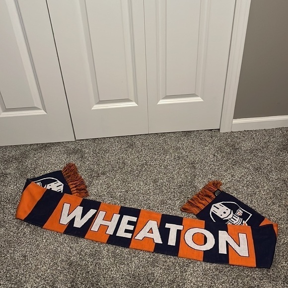 NWT Wheaton College 65” Double Sided Acrylic Scarf Orange/Blue - Picture 1 of 2